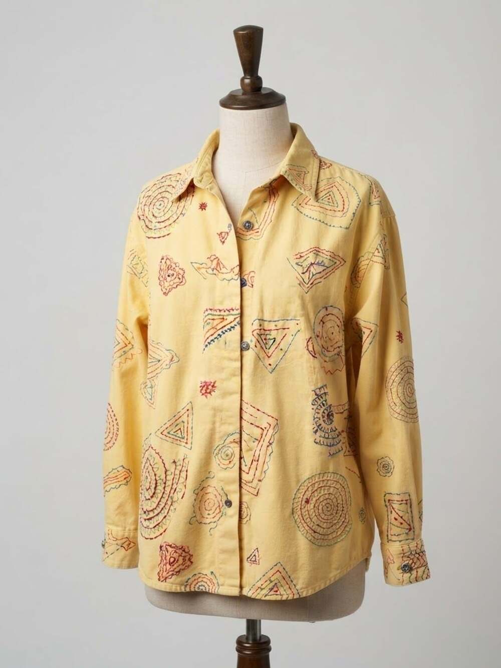 VTG Tantrums Embroidered Cotton Shacket Button Up Yellow Plus 2X y2k retro